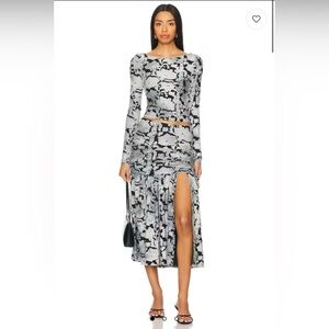 Free People Black & White Floral High-Slit Midi Skirt
